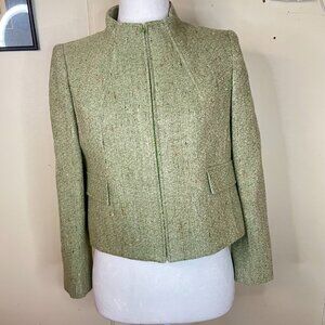 Tosca Couture Green Wool Cropped Jacket Zipper Front Petite